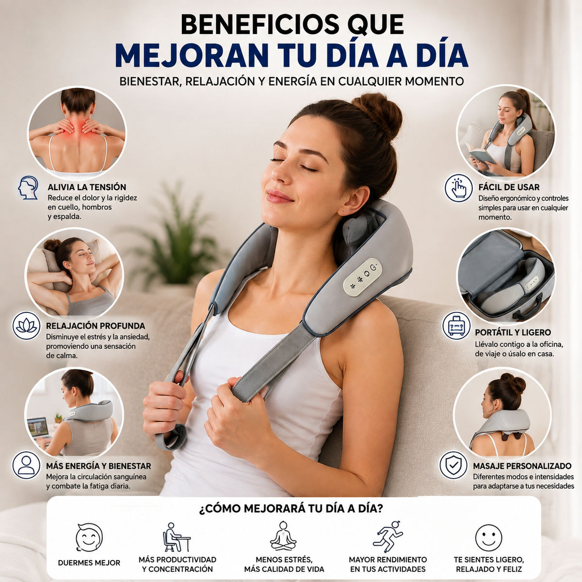 RELAXPRO™ ALIVIA LA TENSIÓN, EL DOLOR Y EL ESTRÉS EN MINUTOS CON UN MASAJE PROFUNDO Y RELAJANTE.