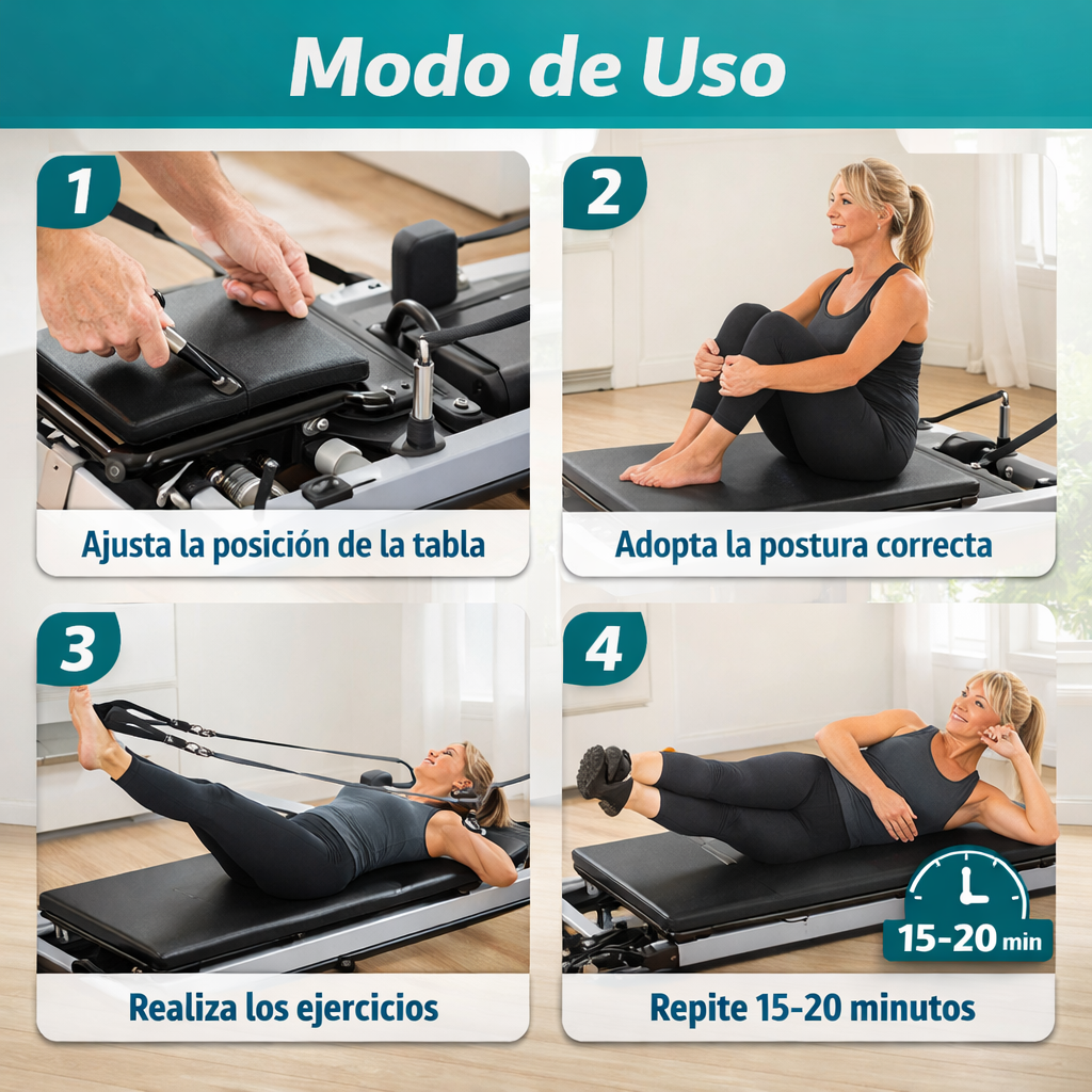 Tabla Reformer de Pilates – Entrenamiento Multifuncional – Mejora Fuerza y Movilidad en Casa