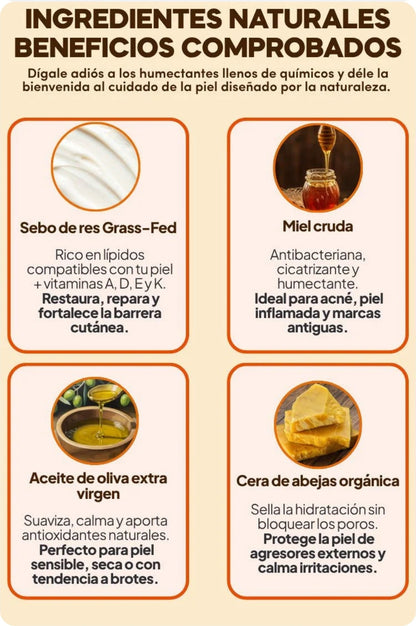 Bálsamo Orgánico de Sebo de Res y Miel-Elimina estrías, acné y líneas de expresión en segundos