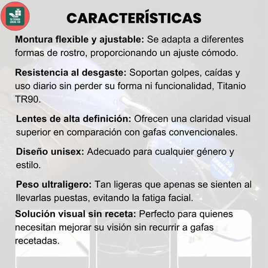 GAFAS MULTIFOCALES INTELIGENTES TR90 CON ZOOM AUTOMATICO, PROTECCION DE LUZ AZUL Y AMARILLA.