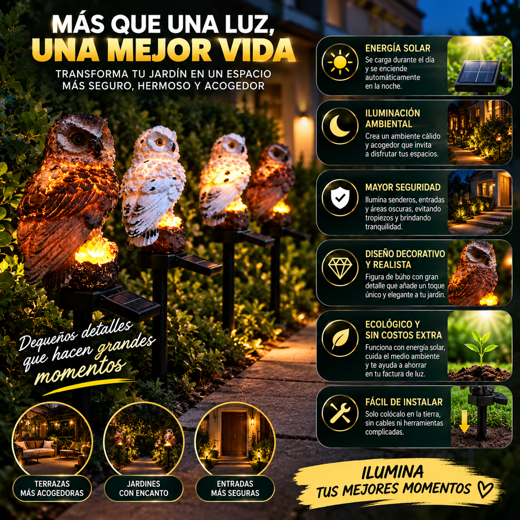 BUHO LUZ™ | ILUMINA TU JARDÍN Y TRANSFORMA TUS NOCHES.