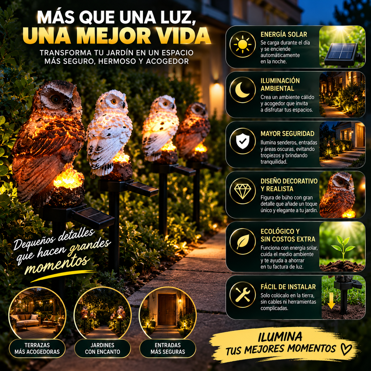 BUHO LUZ™ | ILUMINA TU JARDÍN Y TRANSFORMA TUS NOCHES.