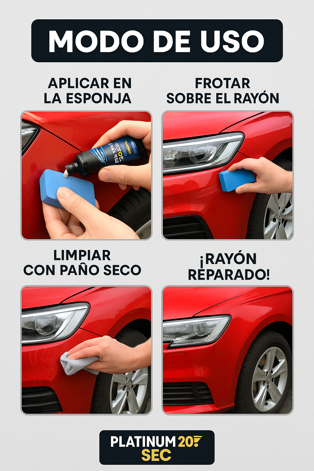 Crema Reparadora – Elimina Rayones – Auto impecable en 20 segundos sin gastar en taller