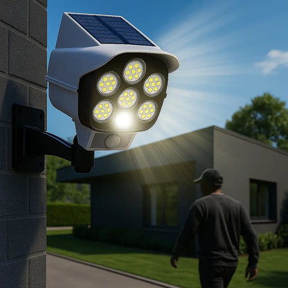 🔆 Foco LED Solar Tipo Cámara – 🏠 Ilumina tu hogar y ahuyenta intrusos – 🌙 Seguridad 24 h sin gastar luz 💡