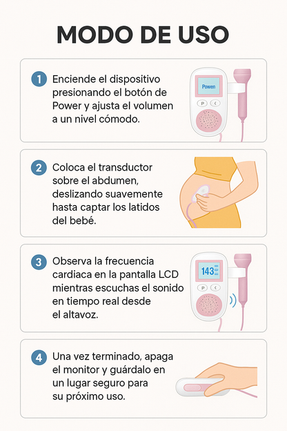 Doppler Fetal Portátil – Monitor de Latidos – Tranquilidad para Mamá en Segundos