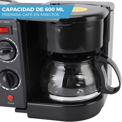 DESAYUNADOR ELÉCTRICO 3 EN 1 CAFÉ, HORNO Y SARTÉN ☕🍞🍳