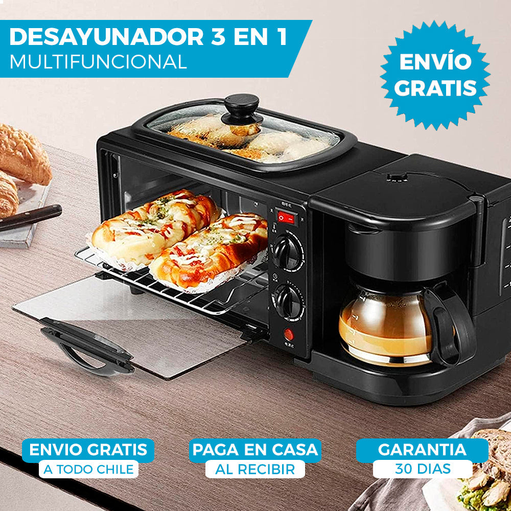 DESAYUNADOR ELÉCTRICO 3 EN 1 CAFÉ, HORNO Y SARTÉN ☕🍞🍳