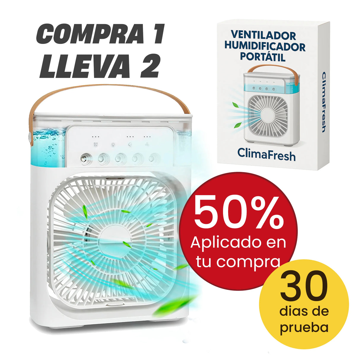 Ventilador Humidificador Portátil - ClimaFresh <span style="color: #000000;"><strong><span style="color: #ff2a00;">¡COMPRA 1 Y LLÉVATE 2!</span></strong></span> - La Moda del Verano
