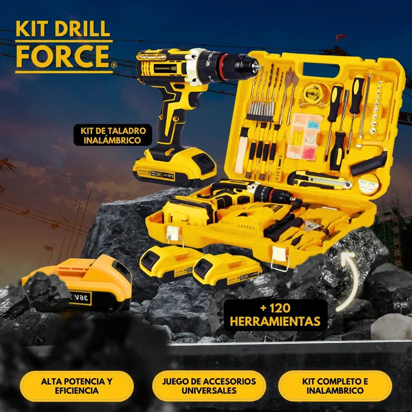 KIT DRILLFORCE TALADRO ORIGINAL con MANDRIL METÁLICO + KIT DE 120 HERRAMIENTAS PROMOCION CIERRE DE TIENDA - ENVIO GRATIS