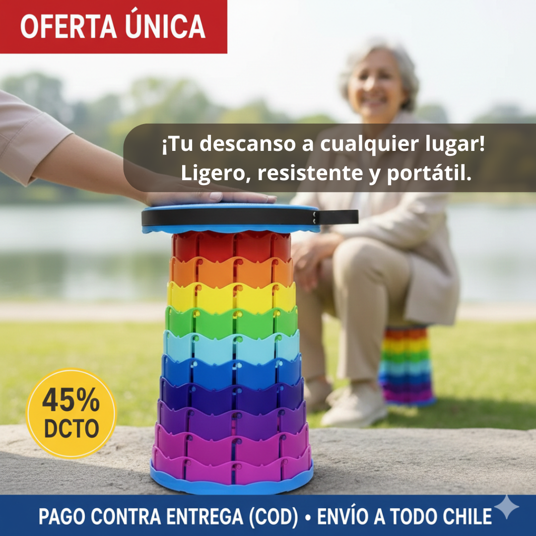Taburete Telescópico Portátil – Altura Ajustable – Descansa Seguro Donde Vayas