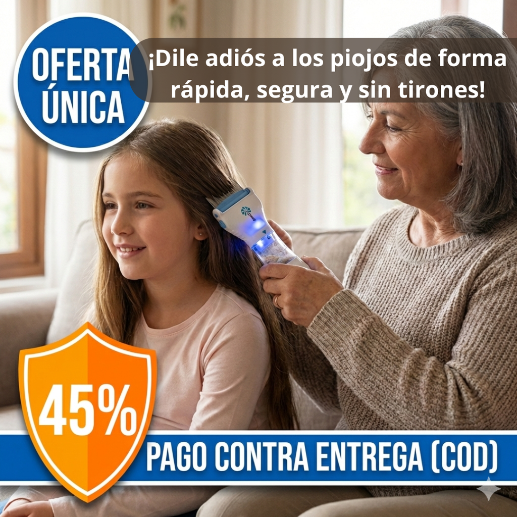 Peine Eléctrico Aspirador - Elimina Piojos y Huevos - Protección Visible en la Primera Semana