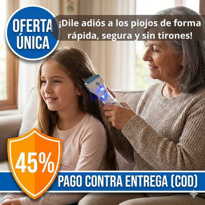 Peine Eléctrico Aspirador - Elimina Piojos y Huevos - Protección Visible en la Primera Semana