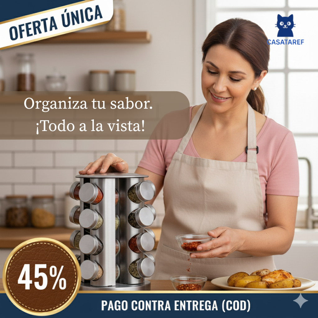 Especiero Giratorio 360° – Mantén tus condimentos al alcance – Cocina ordenada en segundos