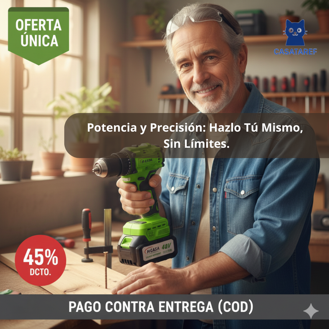 Taladro Inalámbrico M-Casa – Mandril Metálico Firme – Potencia Segura para Trabajos en Minutos