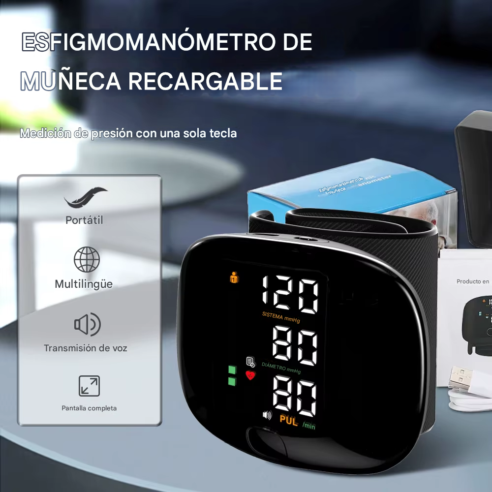 Tensiometro digital de muñeca con Voz indicador en Español